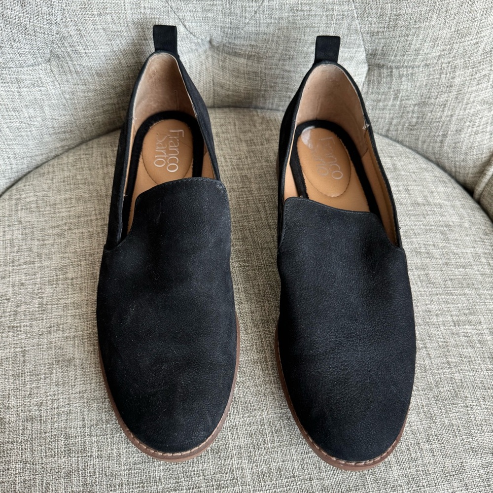 Franco Sarto Black Suade Loafers size 8